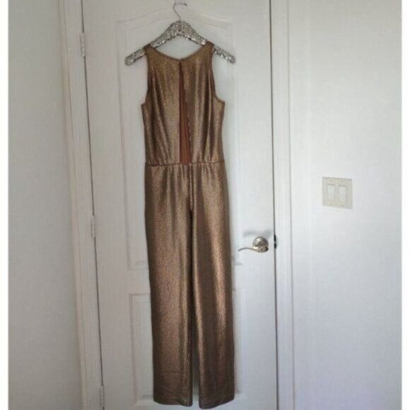 BCBGMaxAzria Jumpsuit M Gold Sequins Sleeveless Lowe  Formal Party - Picture 15 of 16